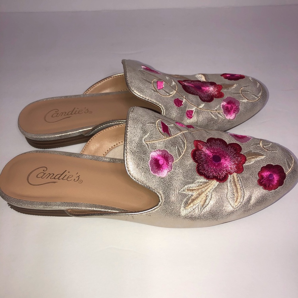 Candie's Bokchoy Embroidered Floral Mules Sz 8.5 - Picture 3 of 6